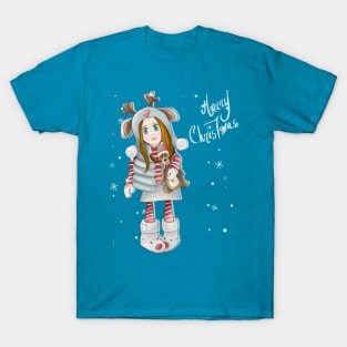 SMALL GIRL IN THE SNOW. T-Shirt